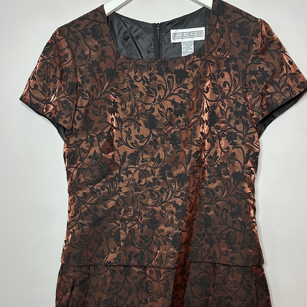 Jessica Howard Elegant Floral Dress in Copper and Black size 12